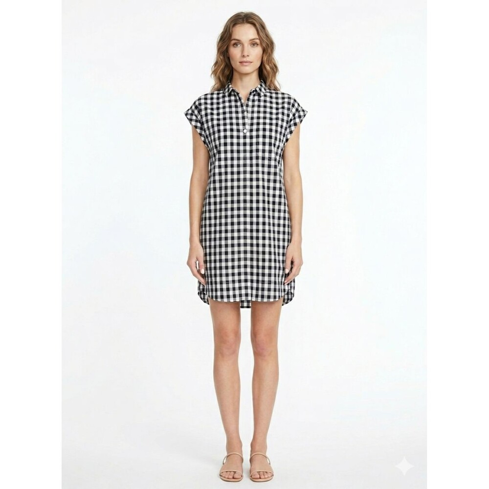 J. Crew Checkered Gingham Shirt Dress Black White Cotton Large